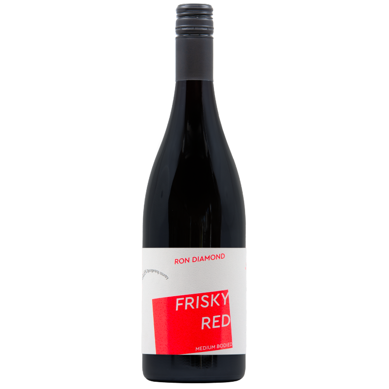 Red wine labelled Ron Diamond Frisky Red