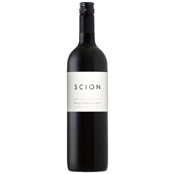 Bottle of red wine with Scion Durif label