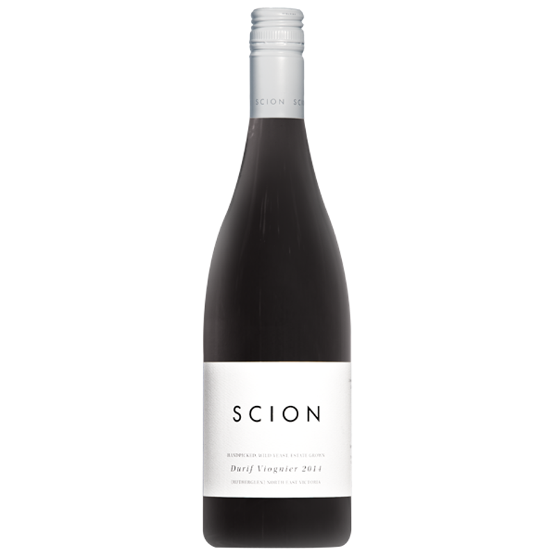 Bottle of red wine with Scion Durif label