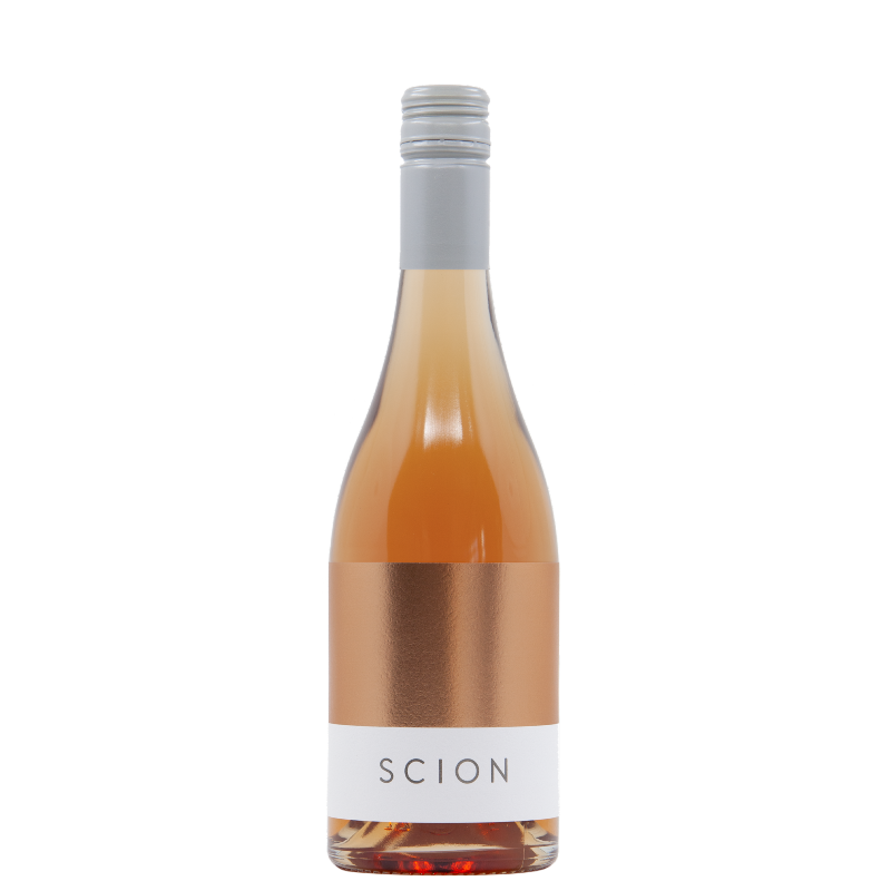 Bottle of fortified wine with Scion pink label