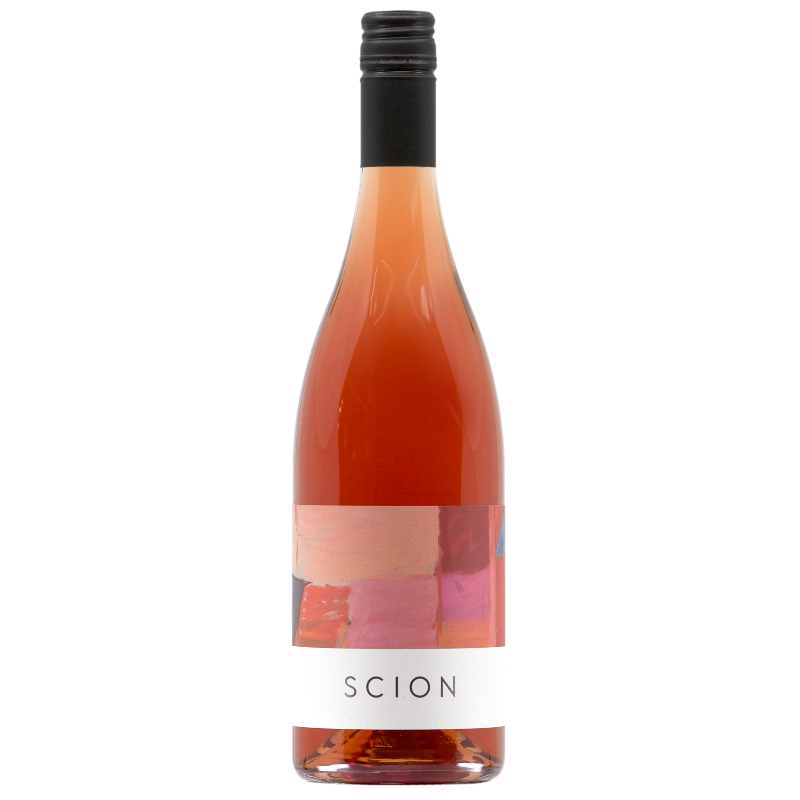 Bottle of red wine with Scion colourful label