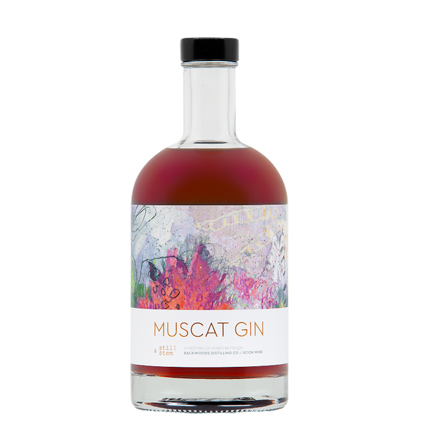 Bottle of Muscat Gin with floral label